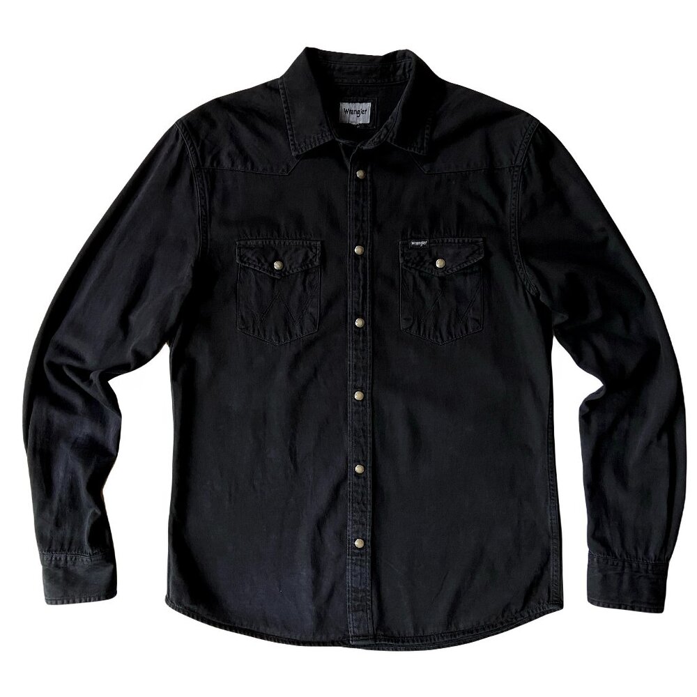 WRANGLER WESTERN BUTTON-DOWN BLACK COTTON COLLARED SHIRT XS